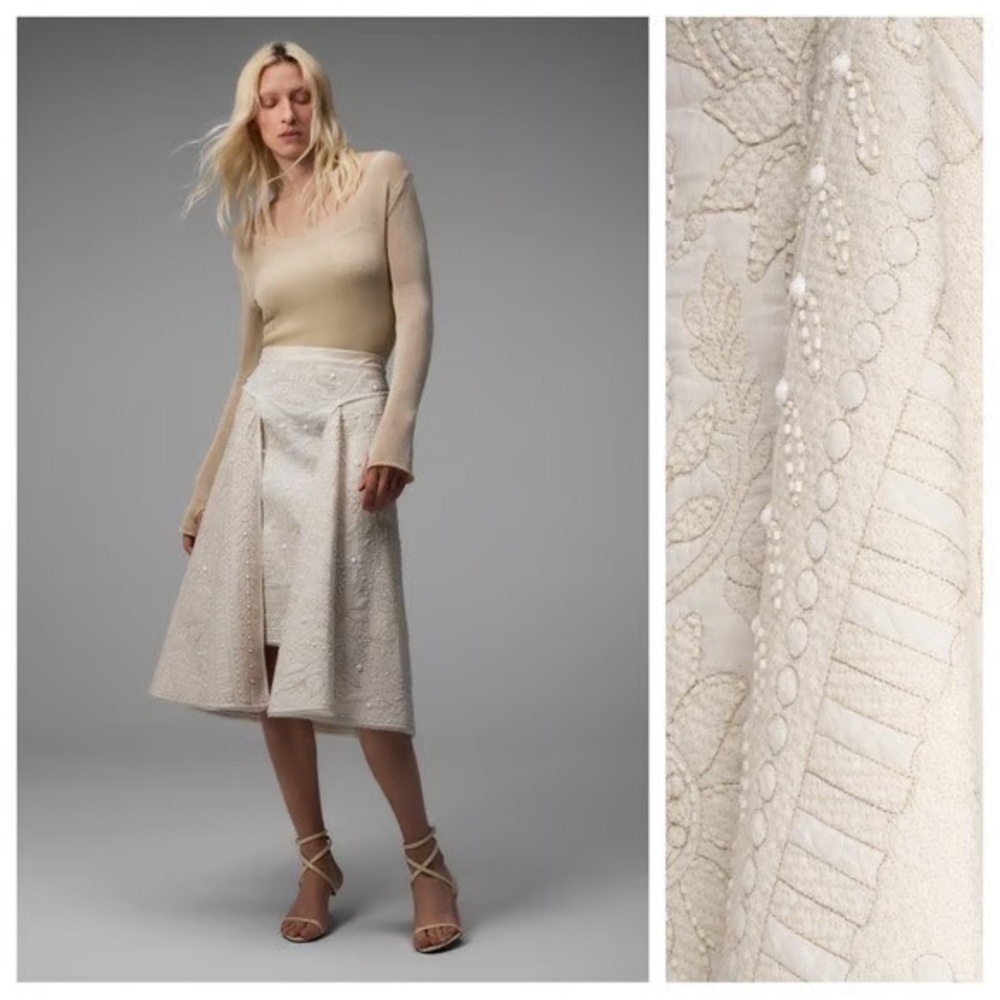 Zara ATELIER Embroiderd Cape skirt limited edition Cream Textured A-Line Skirt - Picture 4 of 11
